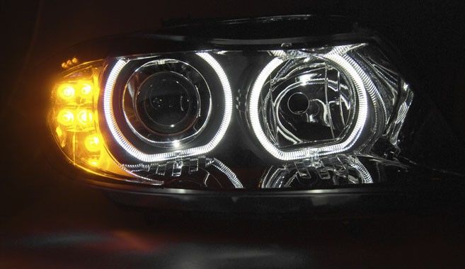 PHARES LED ANGEL Eyes pour BMW E90 E91 05-08 noir Osram Cool Blue