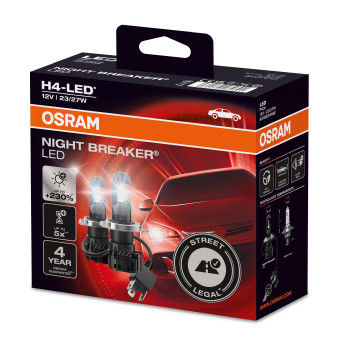 OSRAM Night Breaker H4 LED; Up to 230 Percent More Brightness, Legal Low  and High Beam with Road Legal in Germany and Austria, Black