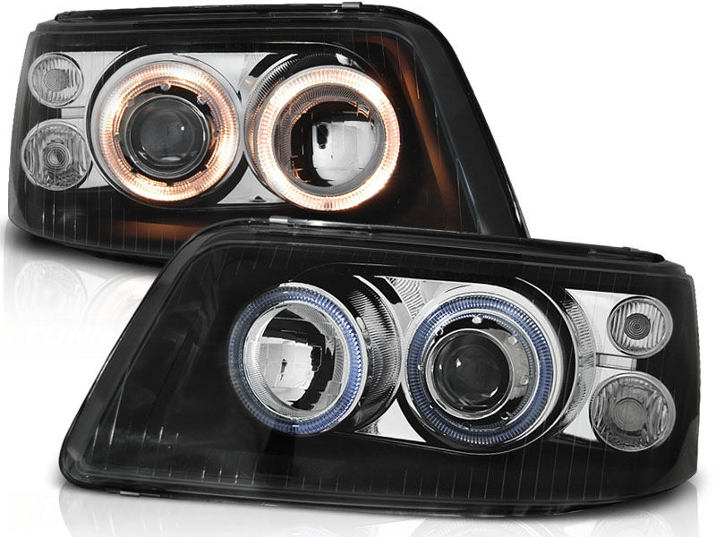 BLACK Headlights with ANGEL EYES For VW T5 2003-2009 in Headlights