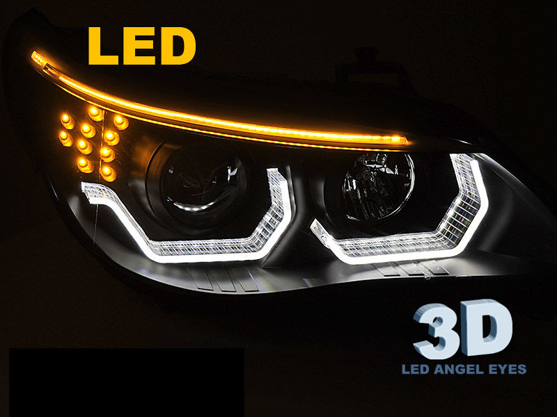 NEW LOOK HEADLIGHTS ANGEL EYES LED 3D BLACK fits BMW E60 E61 03-07