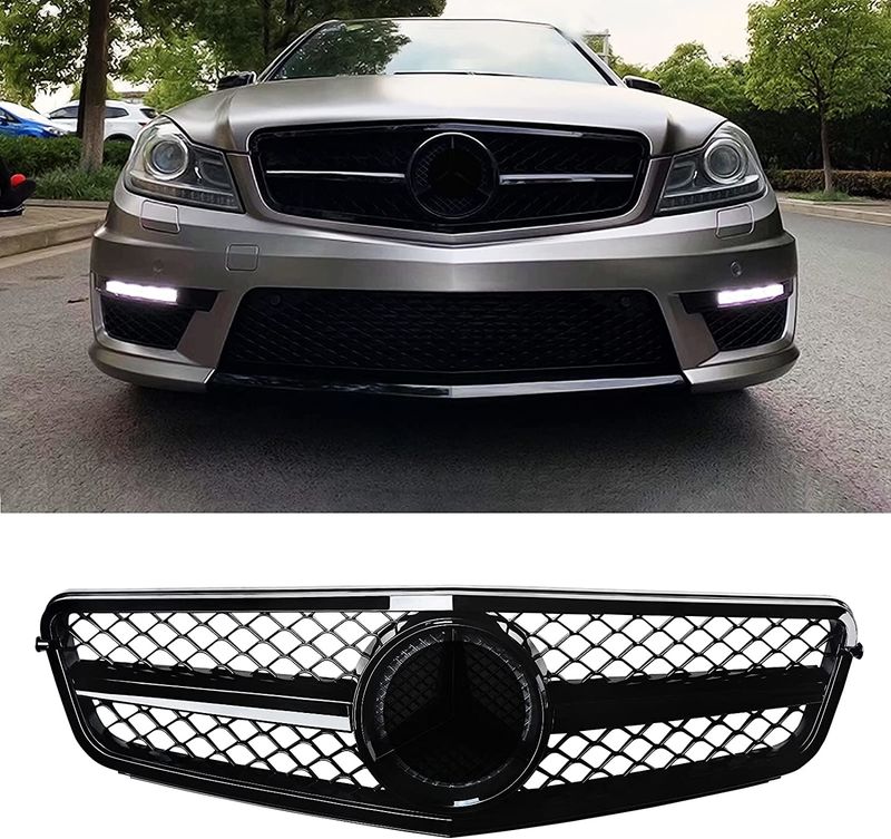 Matte Black Front Grille W/ Red Line For Mercedes C300 C400 2015-2019 W205 – C63 Look, PSI Direct Fit