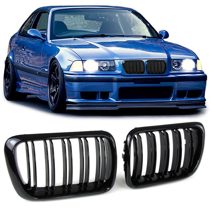 Gloss Black Mix-Color Double Slat Front Grille Fit for BMW E36 1997-1999 Grill