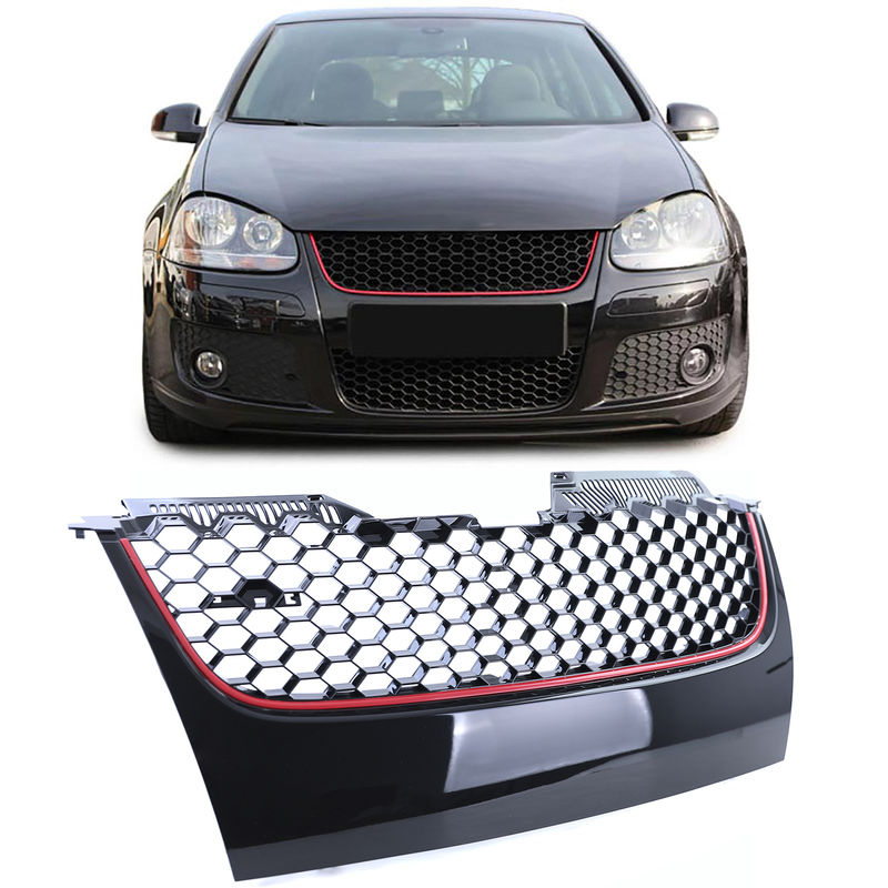 GTI Badgeless Honeycomb grill For Golf V MK5 GTI - Gloss with red strip in - buy tuning parts in ProTuning.com store