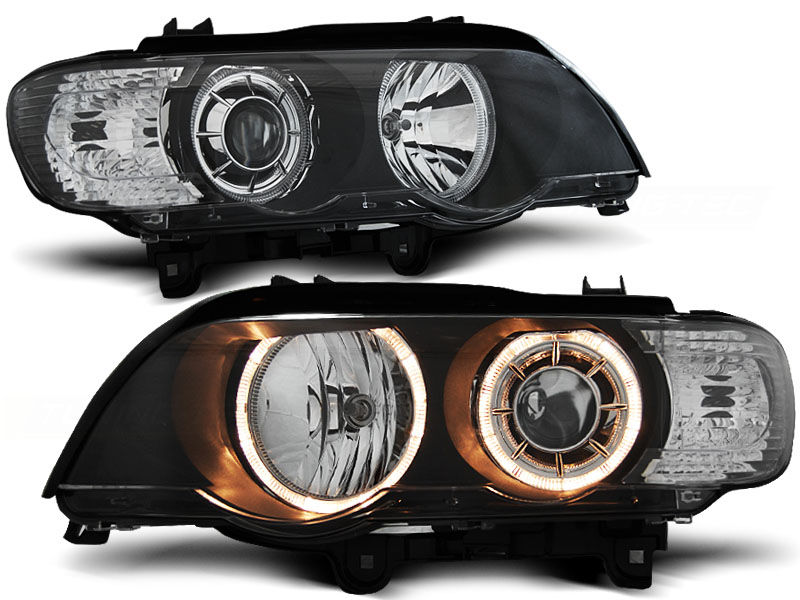 Headlights set angel eyes BMW X5 type E53 00-03 black