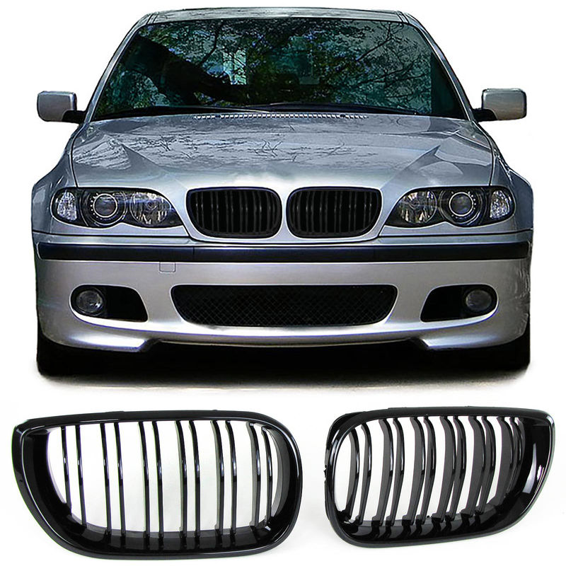 Gloss Black Double Slat Kidney Grille For BMW E46 4-Door 1999-2001 – Front Grill