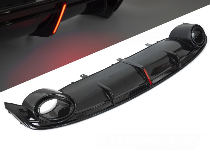 Rear Bumper Diffuser TWIN OUTLET BLACK GLOSS with LED BRAKE LIGHT RS ...