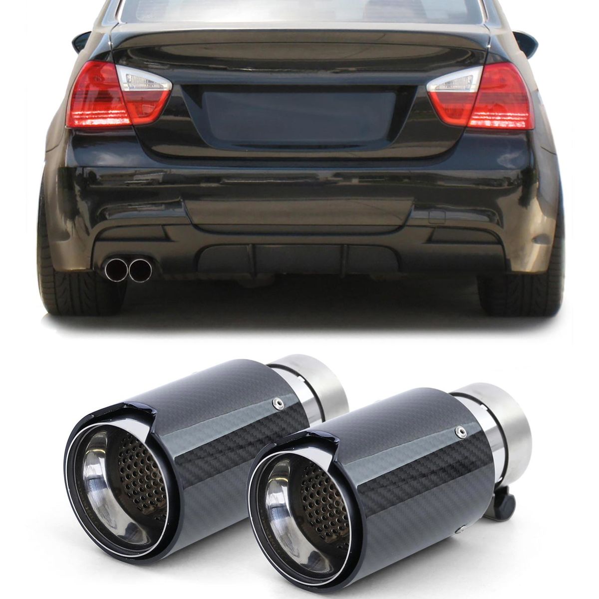 2x Carbon Black Performance Exhaust Muffler Tip 93mm x 181mm for BMW ...