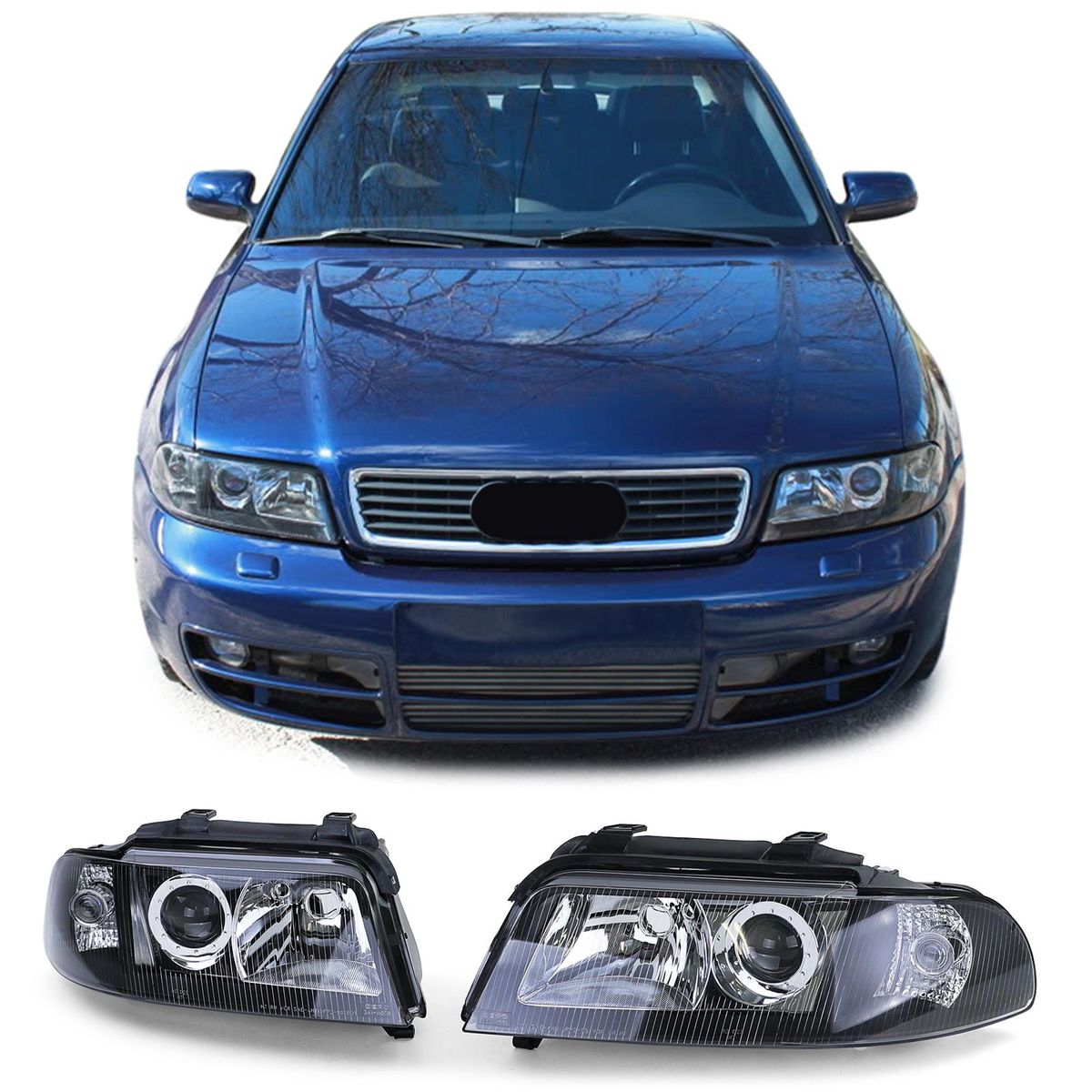 Absolutely Document Devastate S4 Black Headlights pair For Audi A4 / S4 95-01 Facelift Look in Headlights  - buy best tuning parts in ProTuning.com store