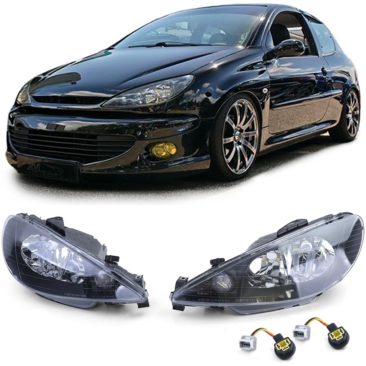 LT LED Halo Ring Headlights Peugeot 206 206CC CC Cabrio SW Break Chrome H7 LHD