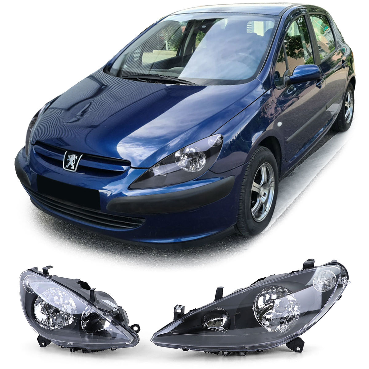 Black/Crystal headlights for Peugeot 307 0105 in Headlights buy best