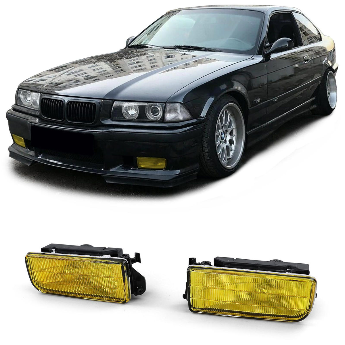 Yellow fog lights with Supporting frame for BMW E36 91-98 All