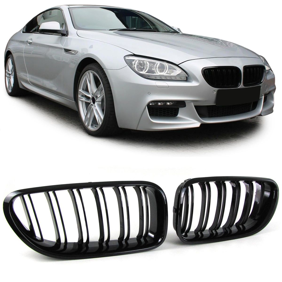 Central paino black gloss double kidney grills for BMW 6 Series F06 F12 ...