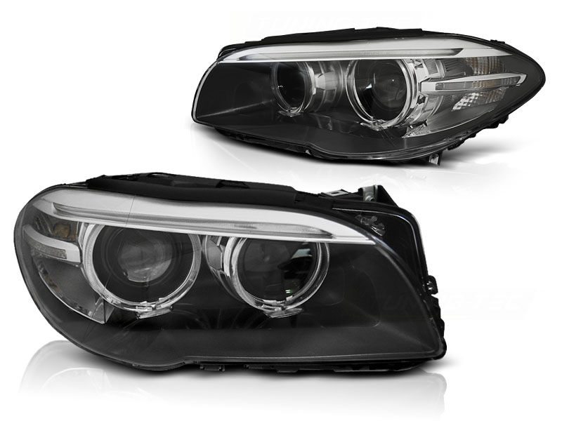 LCI look Bi-Xenon Angel Eyes LED DRL Black Headlights For BMW F10 F11 ...