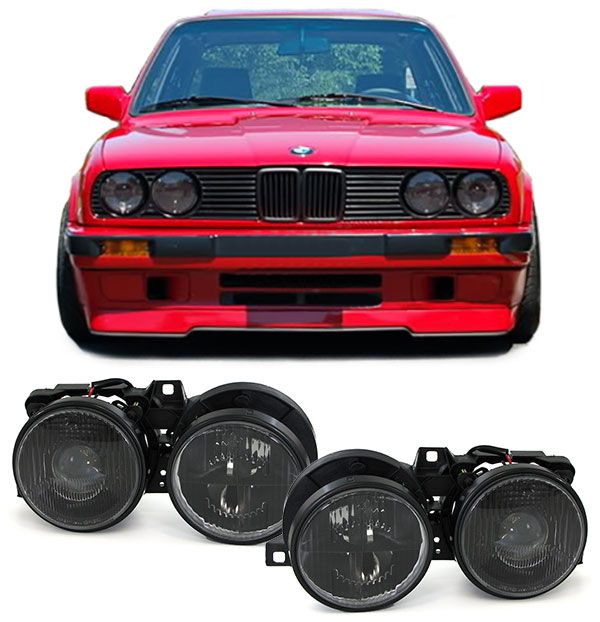 Hella dark style Headlights with Lense and Cross For BMW E30 + M3 in ...