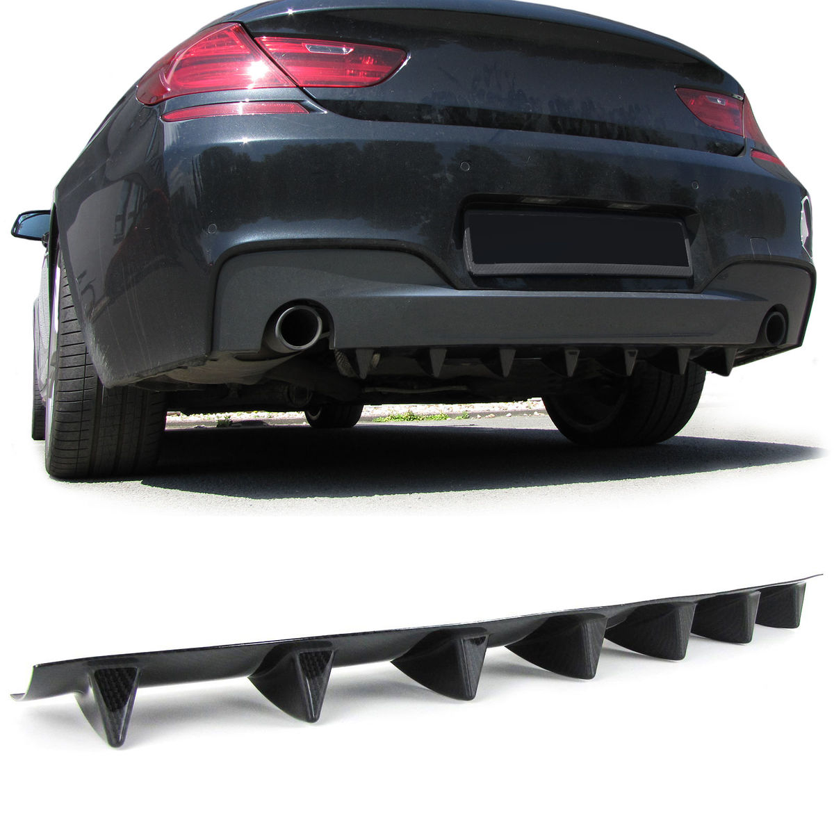 Carbon Look Universal Rear bumper skirt / lower diffuser with fins