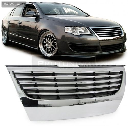 3-Piece Front Bumper Grille Set (Center, Left, Right) For VW Passat B6 3C 2005-2010 - Chrome & Black
