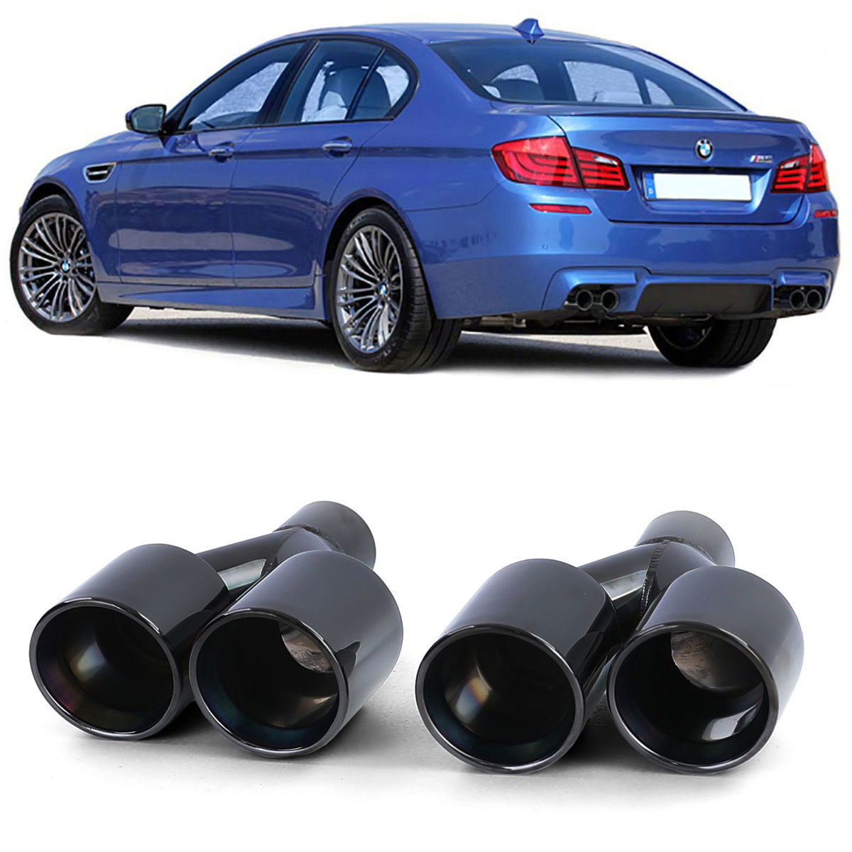 Smoked Black Gloss Exhaust Muffler Tips 4x89 mm For BMW F10 F11 in ...