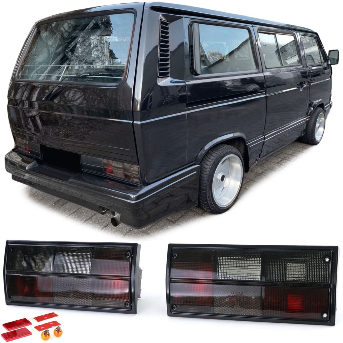 Ultimate Styling Smoked Red Rear Tail Lights For VW Transporter T2 T3 T25 Bus 1979-1991 – E-Marked Pair