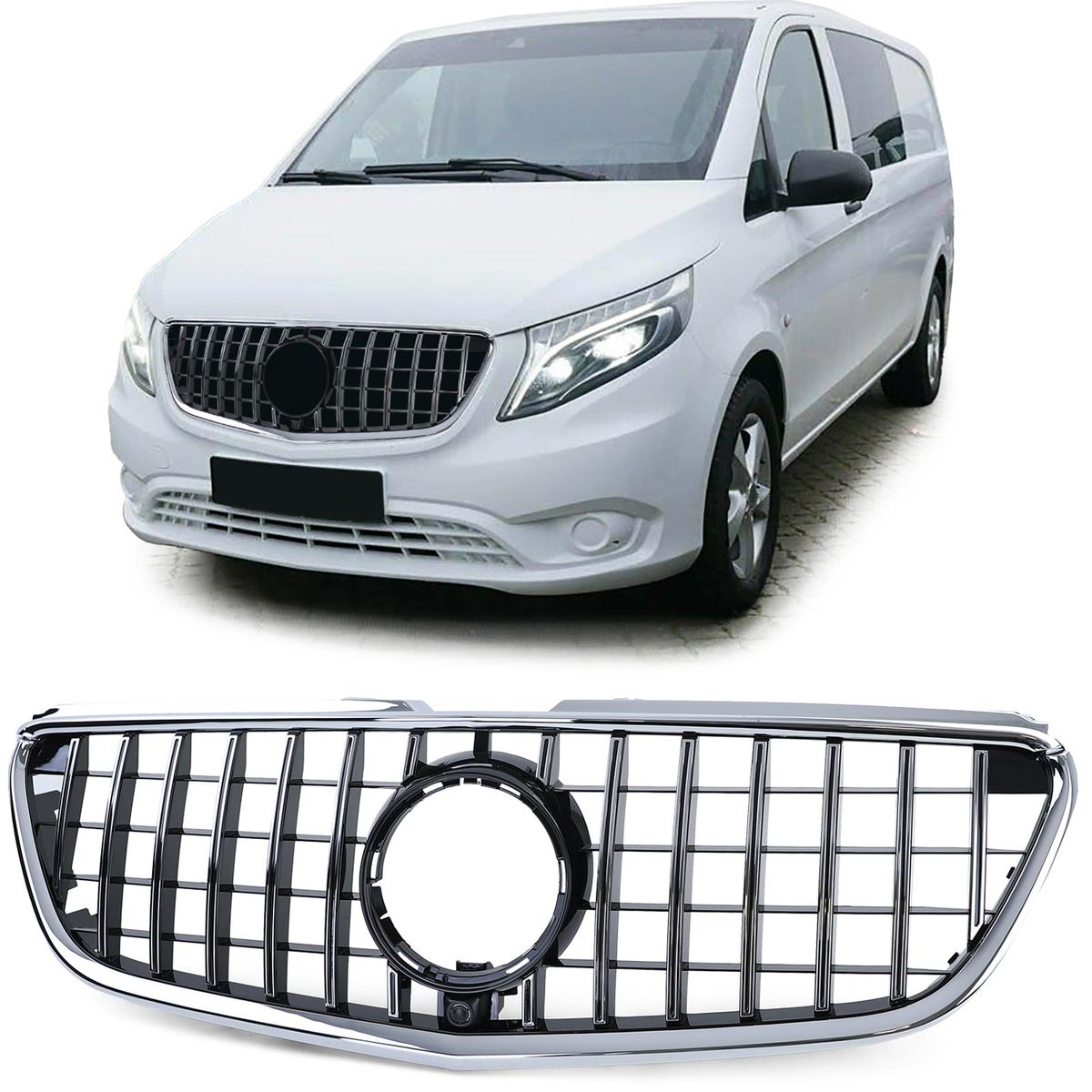 Mercedes VITO Zubehör GCP Grill Sport Kühlergrill Für Mercedes Vito W447 Facelift (ab 03/2019) – Hochglanz Schwarz, ABS Hochglanz Schwarz Kühlergrill